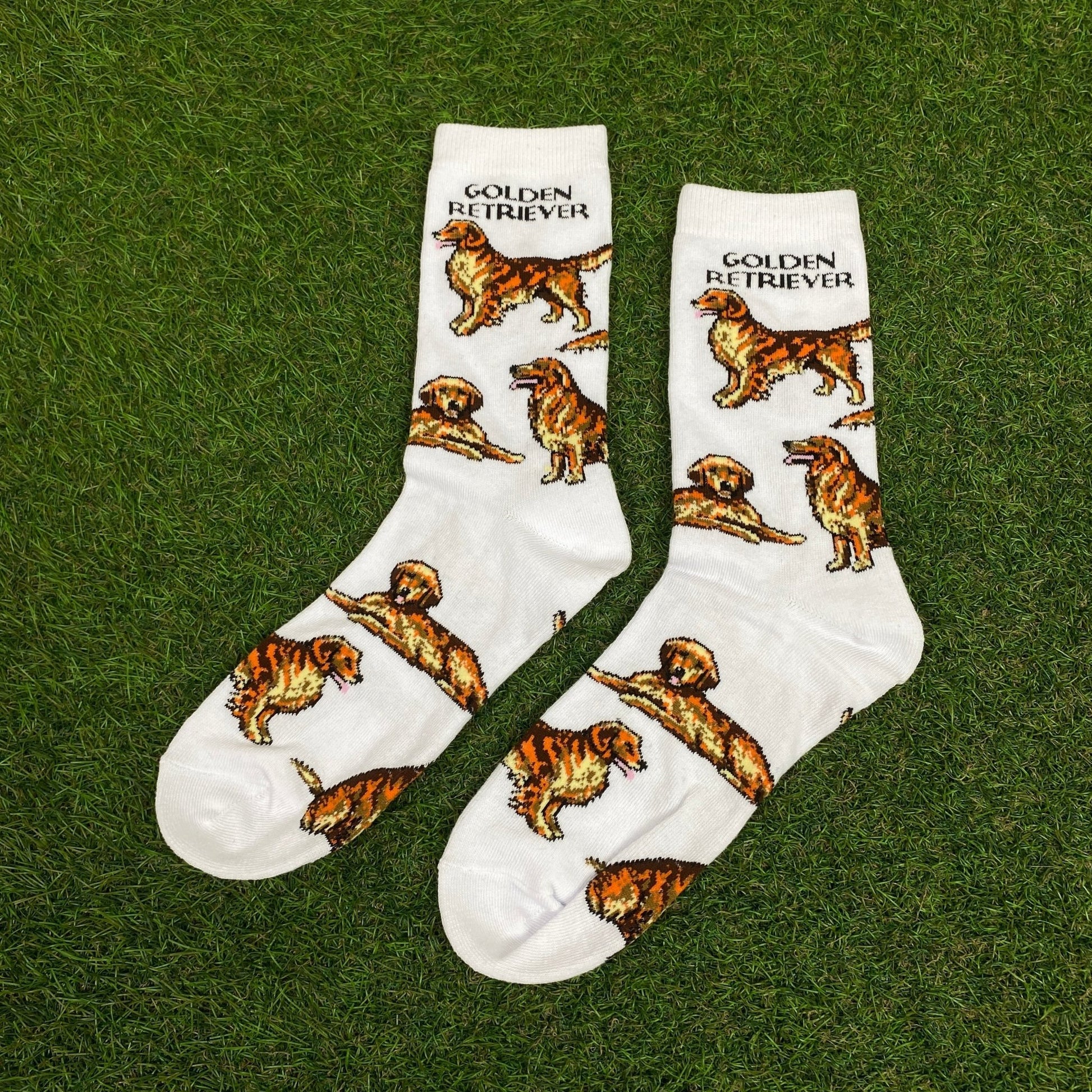 Retro Golden Retriever Dog Socks White UK12 - 8 - Vintage Box