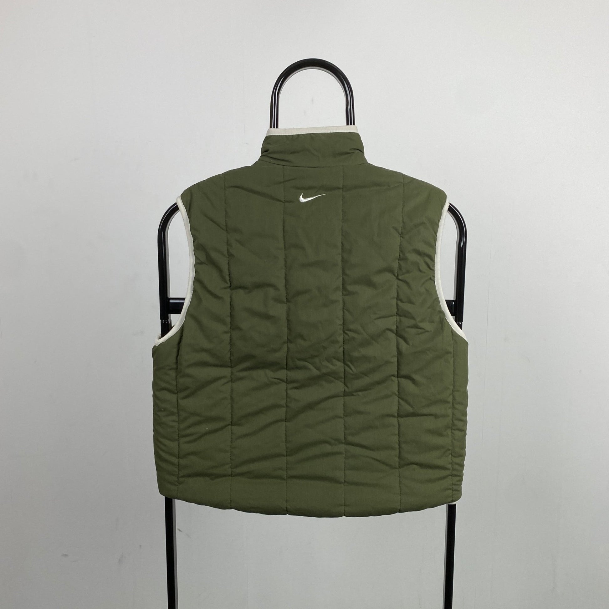 00s Nike Reversible Fleece Gilet Jacket Brown Green XS - Vintage Box