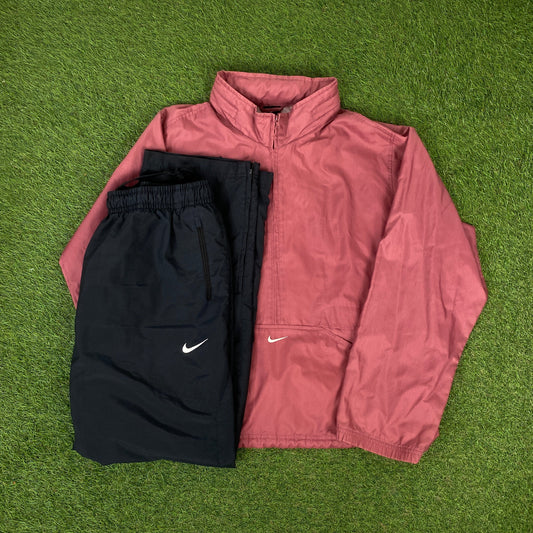 90s Nike Windbreaker Jacket + Joggers Set Red Large