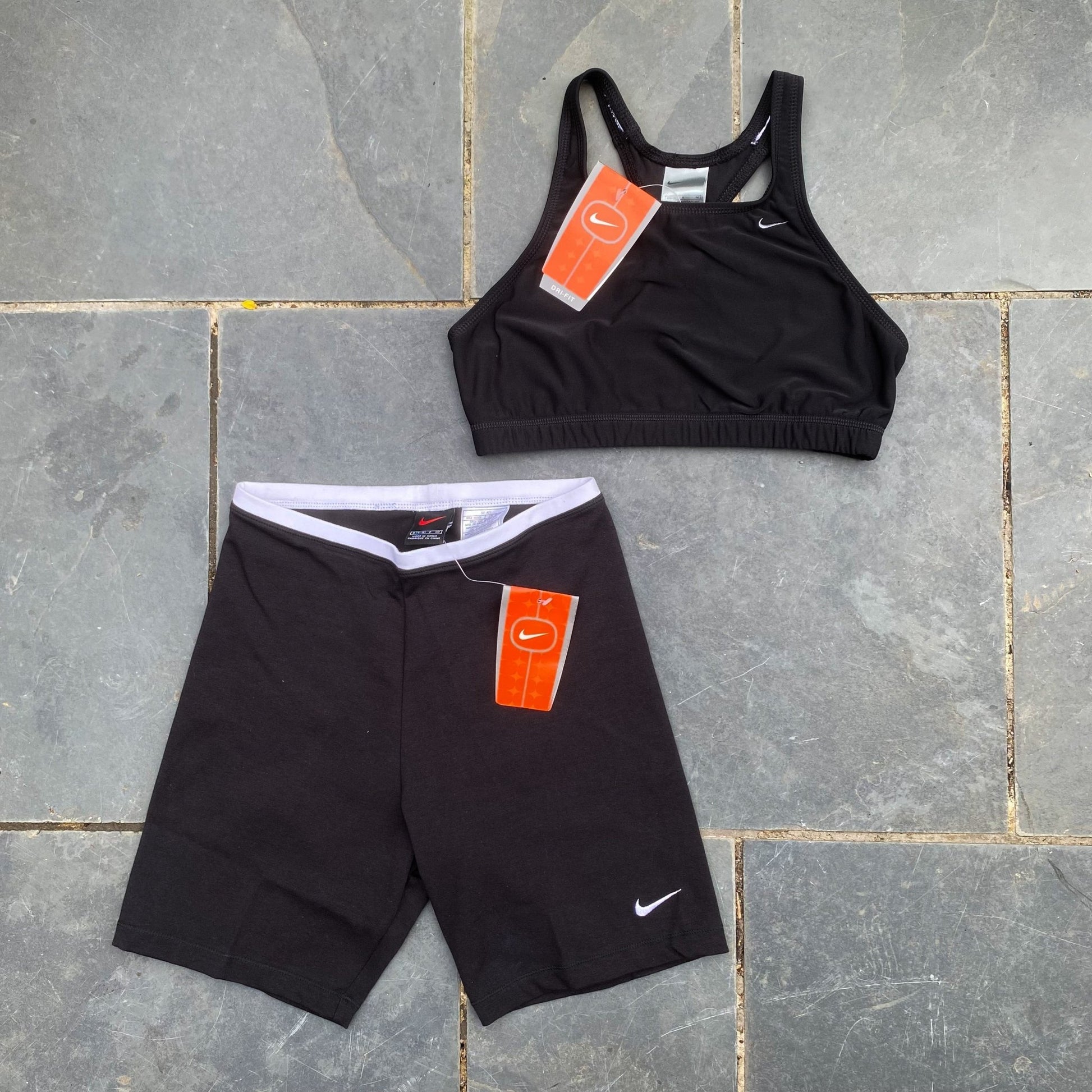 90s Nike Loungewear Bra And Shorts Black Small/Medium - Vintage Box