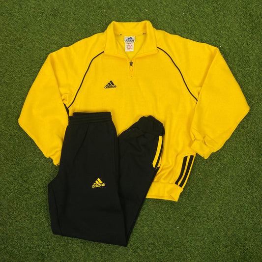 90s Adidas Sweatshirt Joggers Tracksuit Set Yellow XS