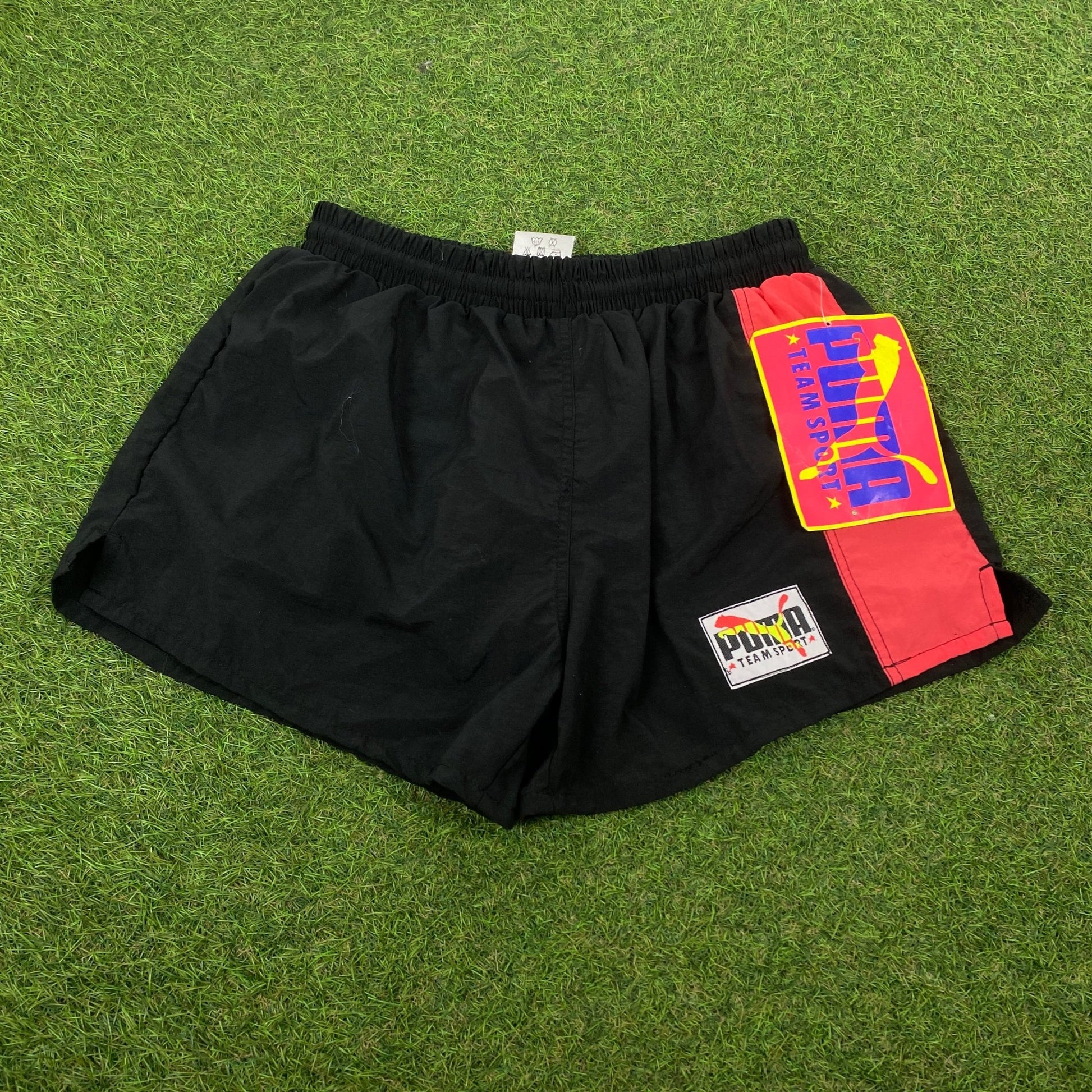 Retro Puma Nylon Sprinter Shorts Black Small - Vintage Box