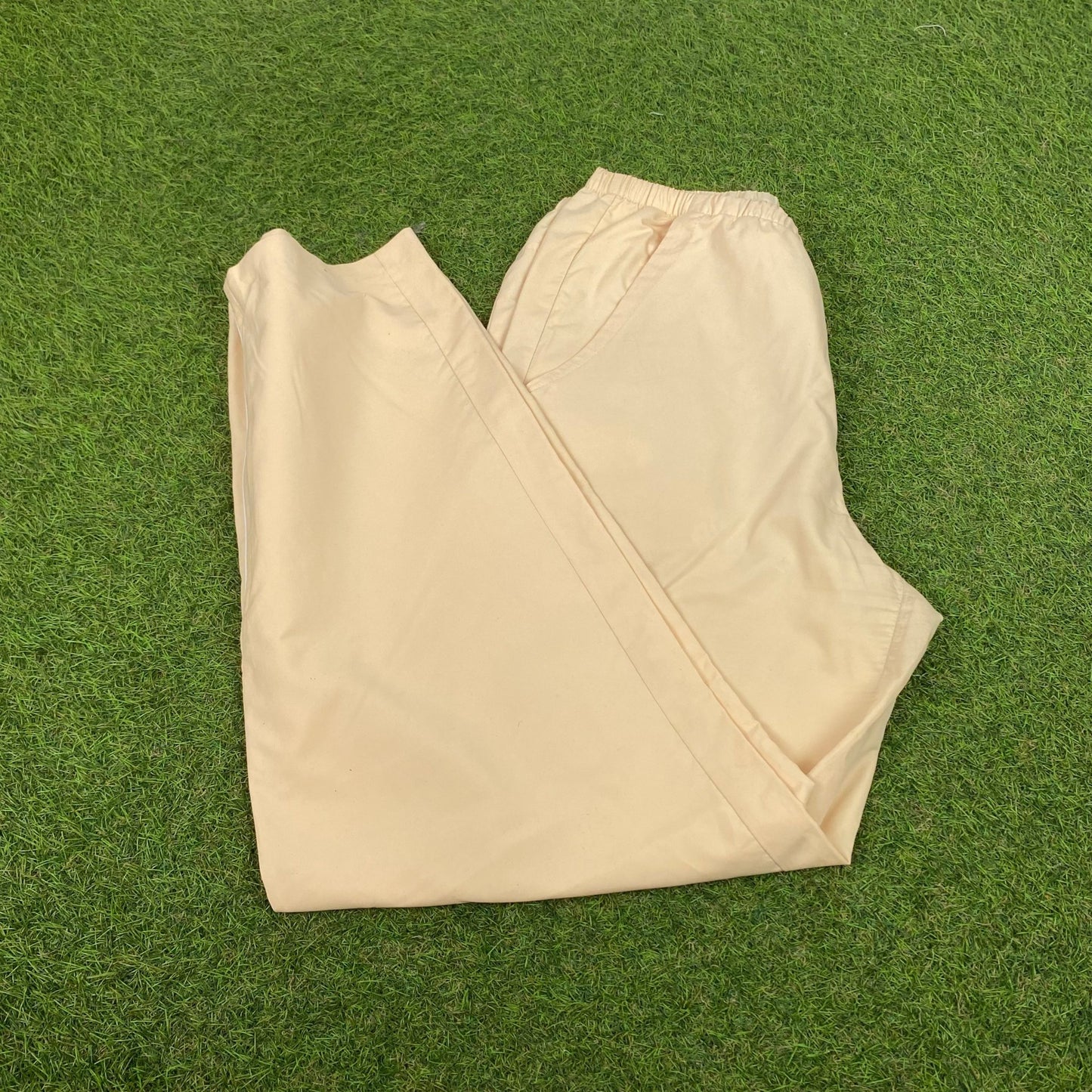 00s Nike Lightweight Linen Style Joggers Yellow Small - Vintage Box