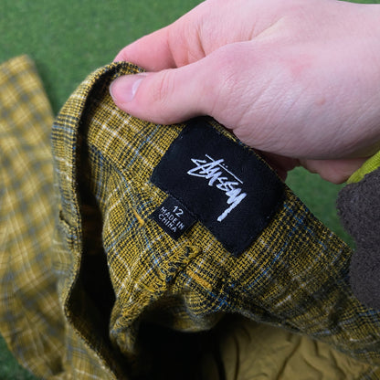 Retro 00s Stussy Plaid Trousers Joggers Yellow XS