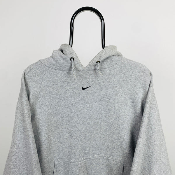 Vintage Nike Centre Swoosh Hoodie Grey Medium