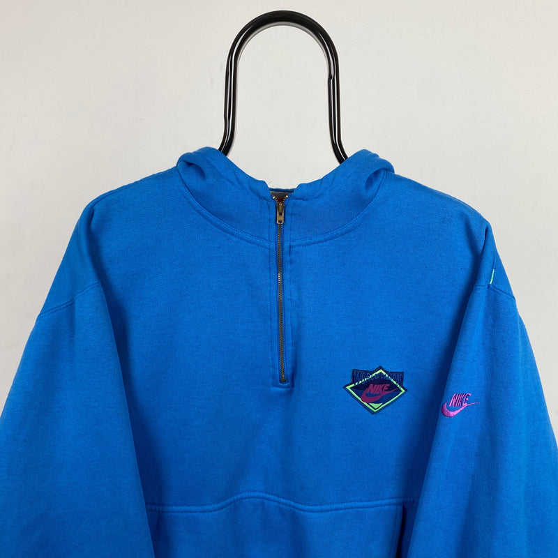 Vintage Nike 1/4 Zip Hoodie Blue Small