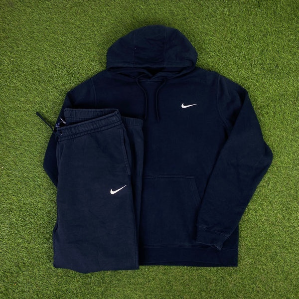 Vintage Nike Cotton Hoodie Jacket + Joggers Set Blue Medium