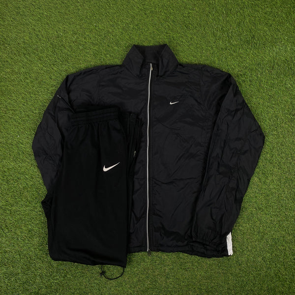 Vintage Nike Piping Windbreaker Jacket + Joggers Set Black Large