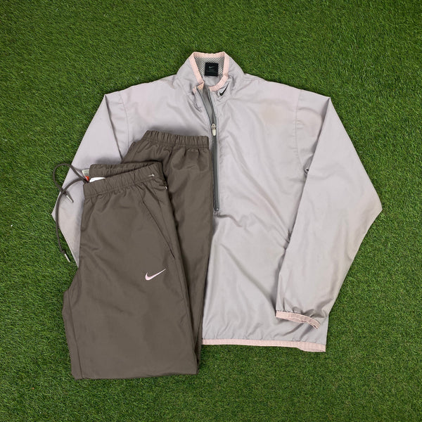 Vintage Nike Clima-Fit Tracksuit Jacket + Joggers Set Brown Small