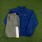 Vintage Nike Windbreaker Jacket + Joggers Set Blue Large