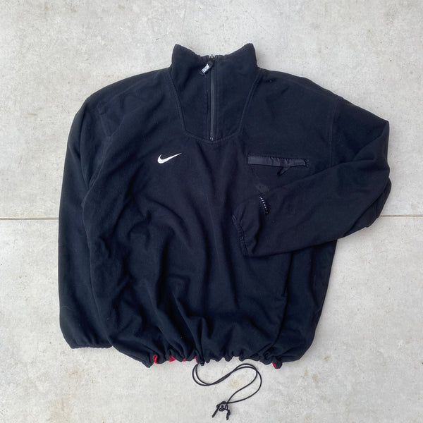 Vintage Nike Reversible 1/4 Zip Fleece Coat Jacket Black XL