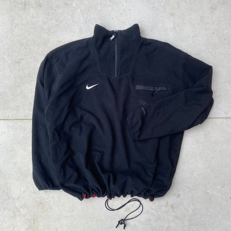 Vintage Nike Reversible 1/4 Zip Fleece Coat Jacket Black XL