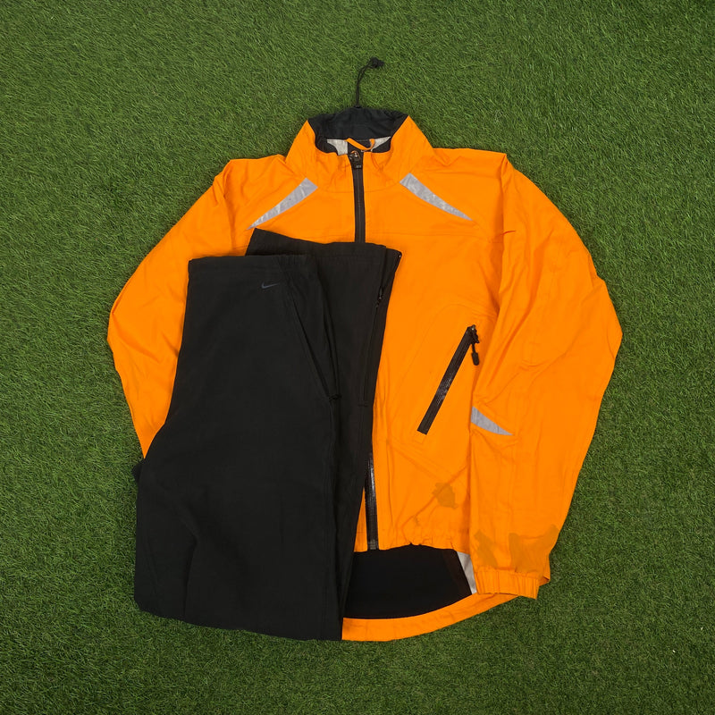 Vintage Nike Storm Fit Waterproof Tracksuit Jacket + Joggers Set Orange Small