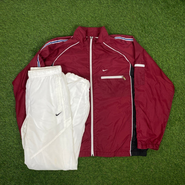 Vintage Nike Windbreaker Tracksuit Jacket + Joggers Set Red Small