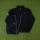 Vintage Nike Piping Windbreaker Jacket + Joggers Set Black XS