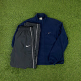 Vintage Nike Piping Windbreaker Jacket + Joggers Set Blue XS