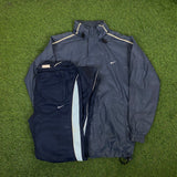 Vintage Nike Piping Windbreaker Jacket + Joggers Set Blue Medium