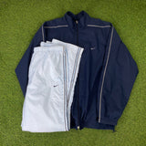 Vintage Nike Piping Tracksuit Set Windbreaker + Joggers Blue XXL