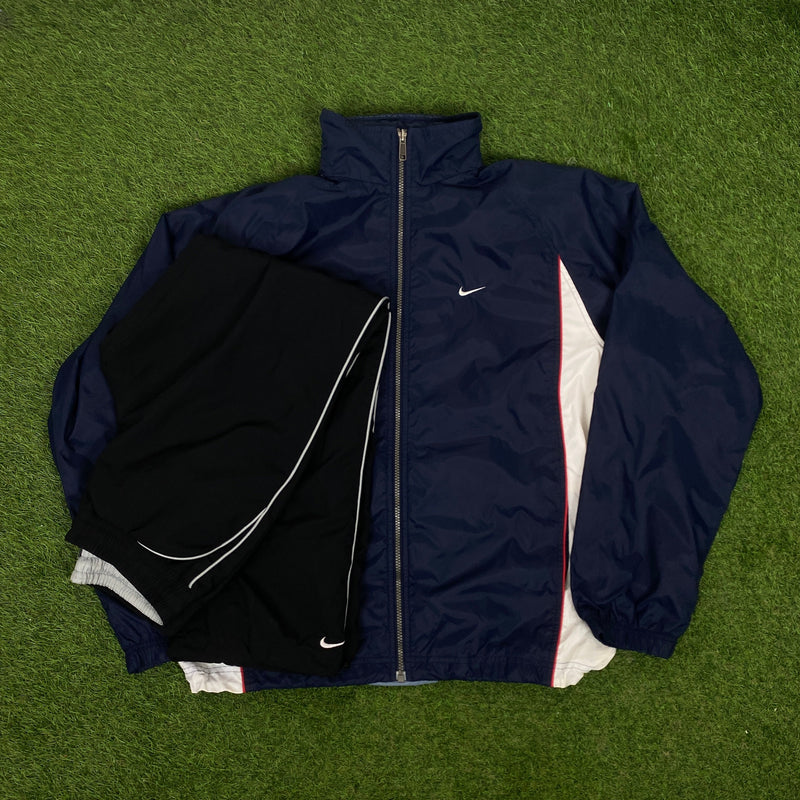 Vintage Nike Piping Tracksuit Jacket + Joggers Set Blue Large