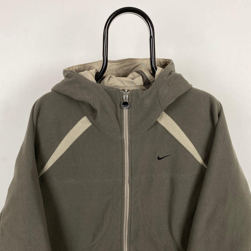 Vintage Nike Reversible Fleece Puffer Coat Jacket Brown Small