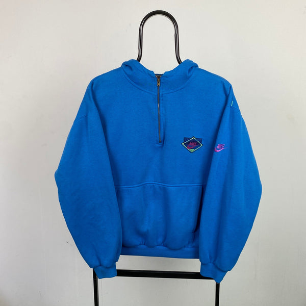 Vintage Nike 1/4 Zip Hoodie Blue Small