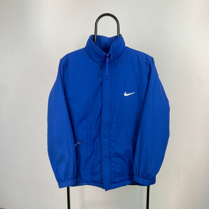 Vintage Nike Reversible Fleece Puffer Jacket Blue Medium