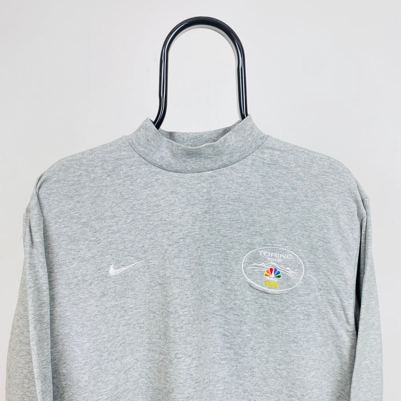 Vintage Nike Olympic Mock Neck Sweatshirt Grey Medium