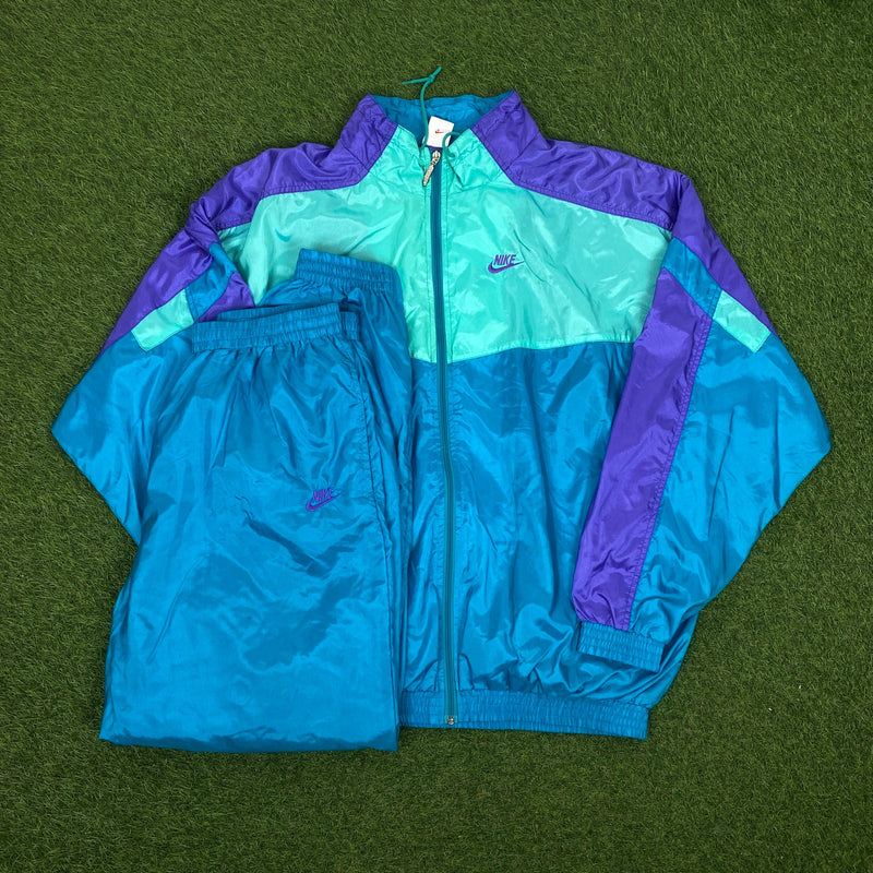 Vintage Nike Nylon Tracksuit Set Jacket + Joggers Blue XL