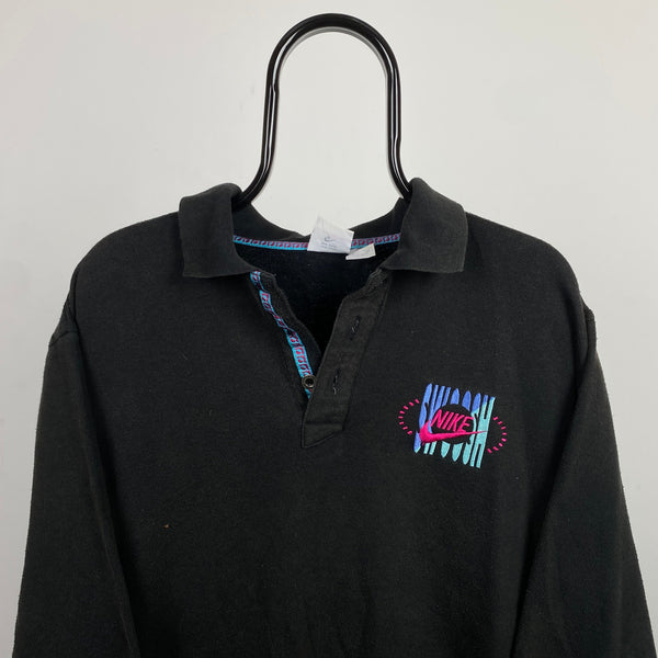 Vintage Nike Button Up Sweatshirt Black Medium