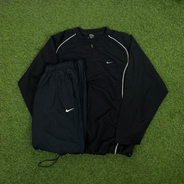 Vintage Nike Piping Tracksuit Jacket + Joggers Set Black Large