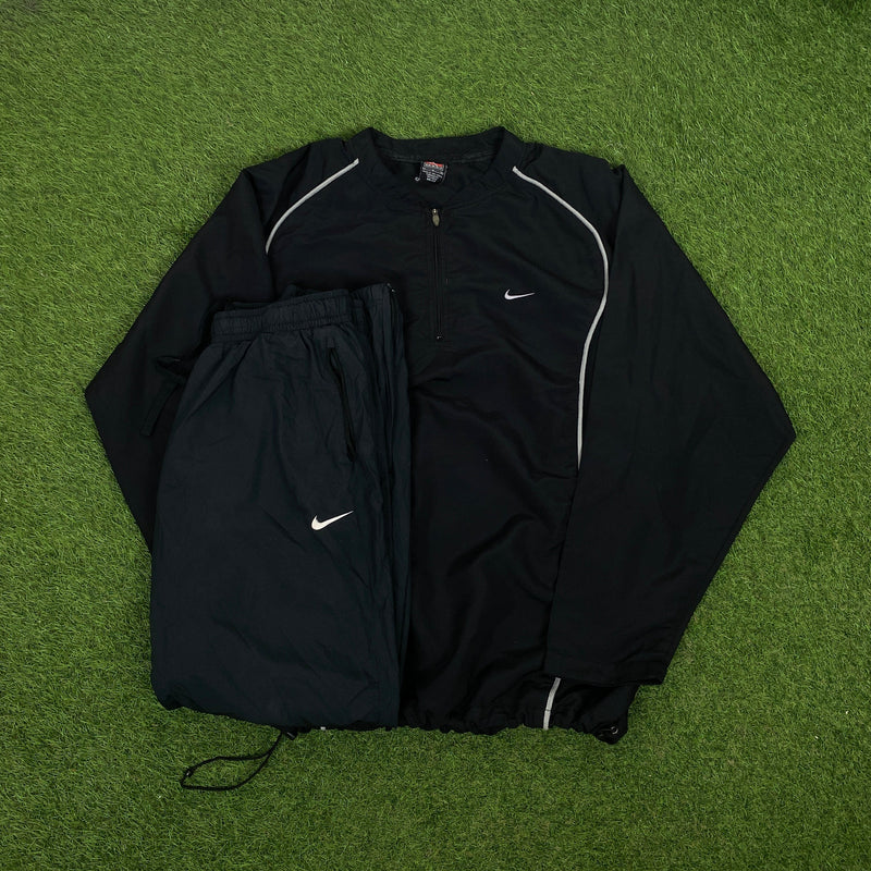 Vintage Nike Piping Tracksuit Jacket + Joggers Set Black Large