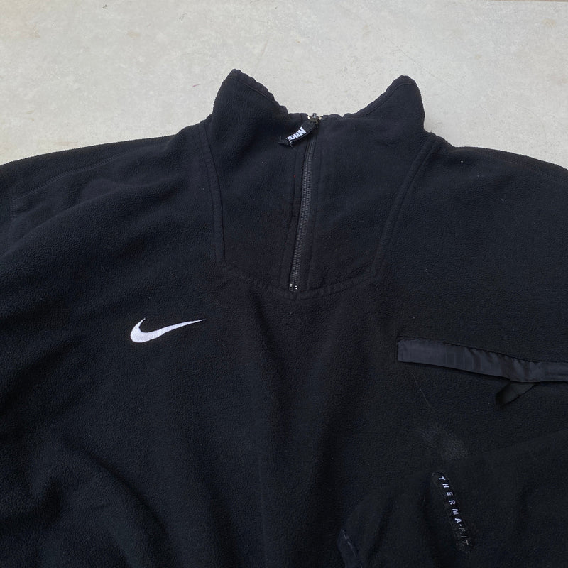 Vintage Nike Reversible 1/4 Zip Fleece Coat Jacket Black XL