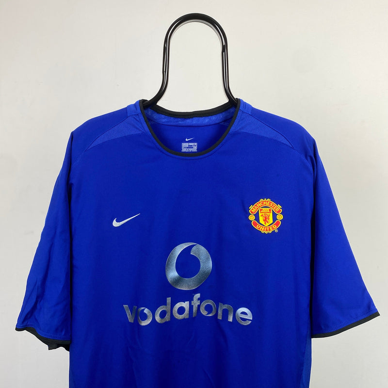 Vintage Nike Manchester United Football Shirt T-Shirt Blue XXL