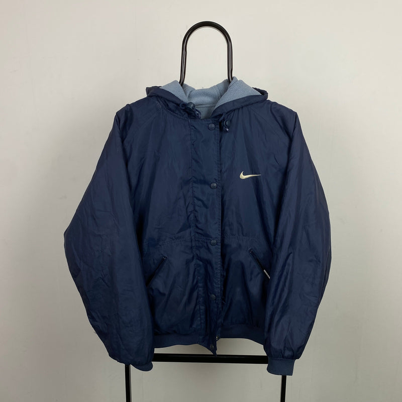 Vintage Nike Reversible Fleece Puffer Jacket Blue Medium