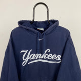 Vintage Nike Yankees Centre Swoosh Hoodie Blue Large