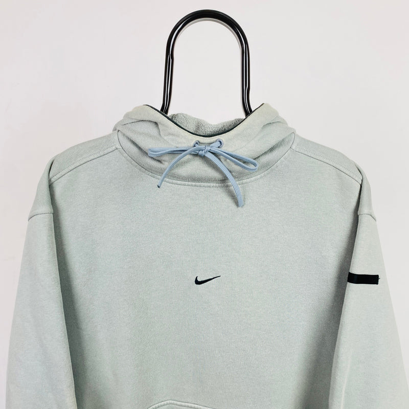 Vintage Nike Centre Swoosh Hoodie Blue Small