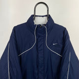 Vintage Nike Piping Puffer Coat Jacket Blue XL