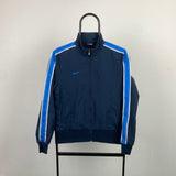 Vintage Nike Piping Windbreaker Jacket Blue Medium