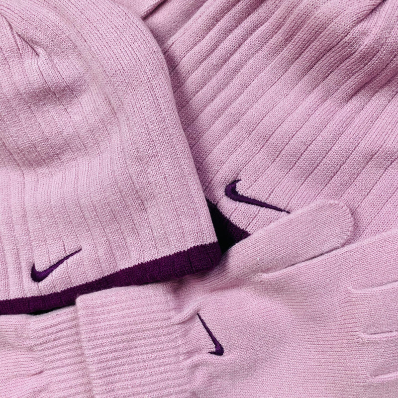 Vintage Nike Beanie Hat And Gloves Pink