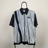 Vintage Nike Basketball Shiny Nylon Polo T-Shirt Grey Small