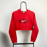 Vintage Cropped Nike Hoodie Red Large