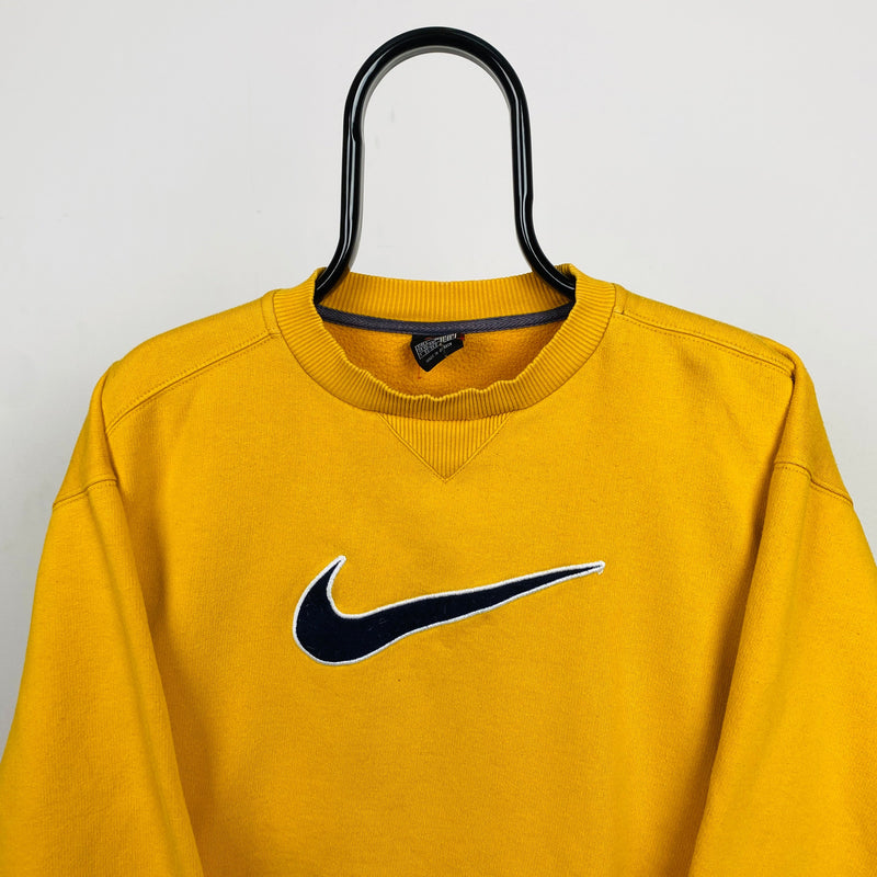 Vintage Nike Cropped Sweatshirt Yellow Large