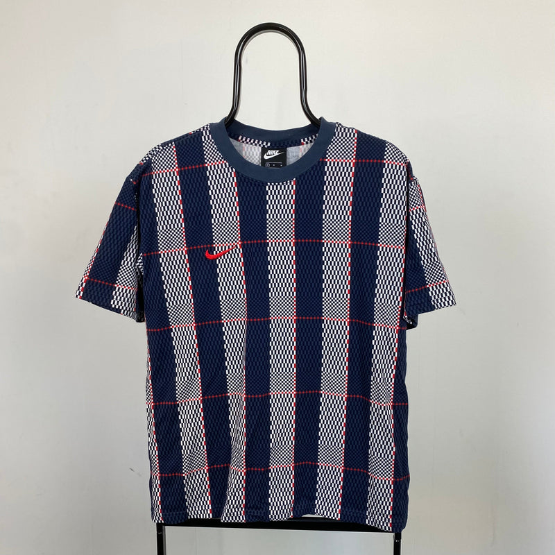 Vintage Nike Plaid T-Shirt Blue Medium