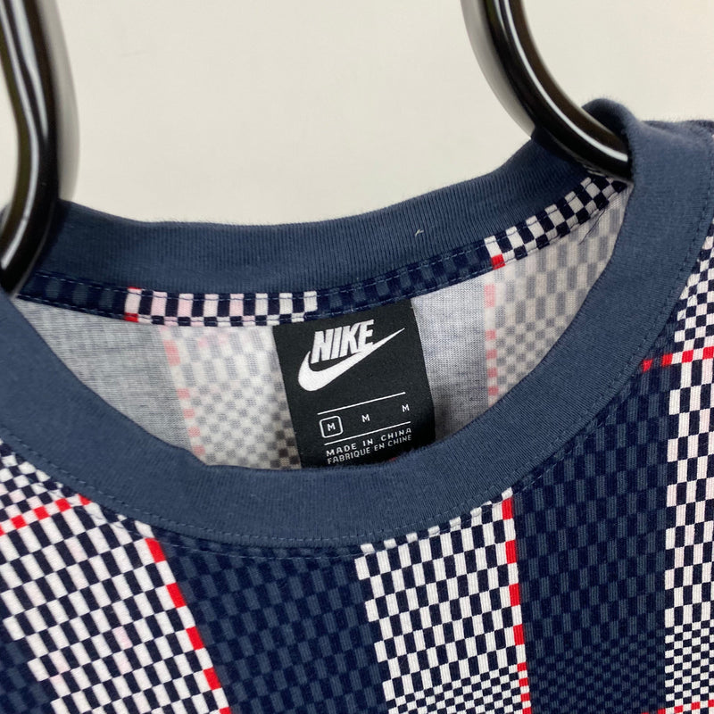 Vintage Nike Plaid T-Shirt Blue Medium