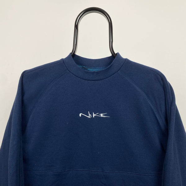 Vintage Nike Script Sweatshirt Blue XS