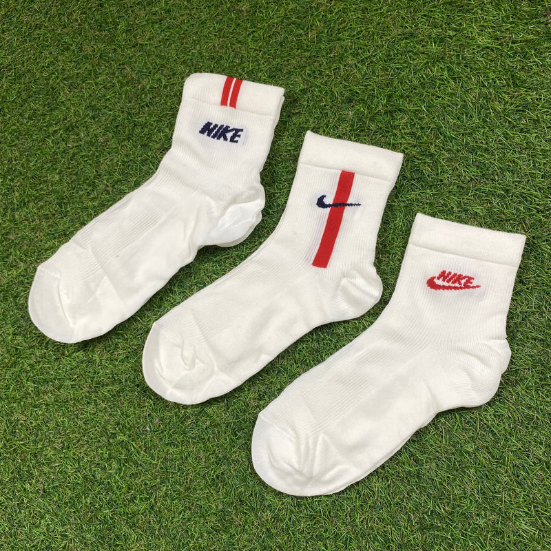 Vintage Nike Socks 3 Pack White Red