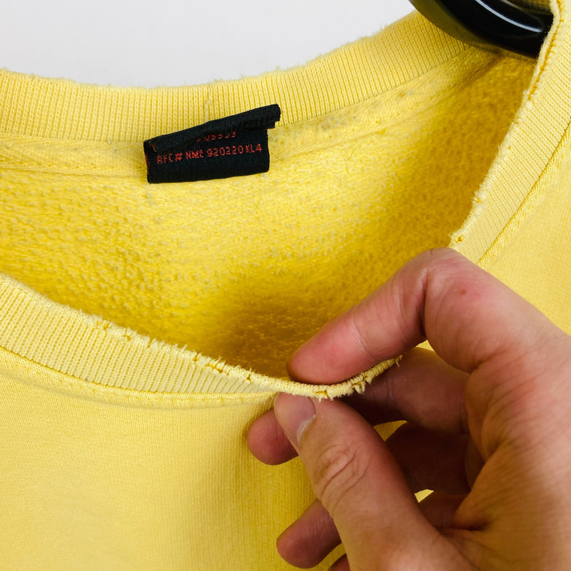 Vintage Nike Thrashed Sweatshirt Lemon Yellow Medium