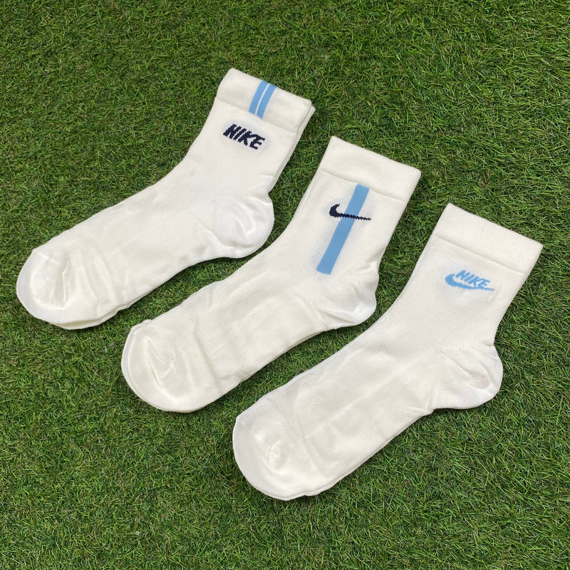 Vintage Nike Socks 3 Pack White Blue