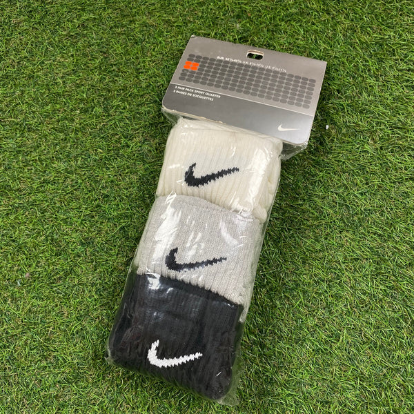 Vintage Nike Socks 3 Pack Grey Blue Black