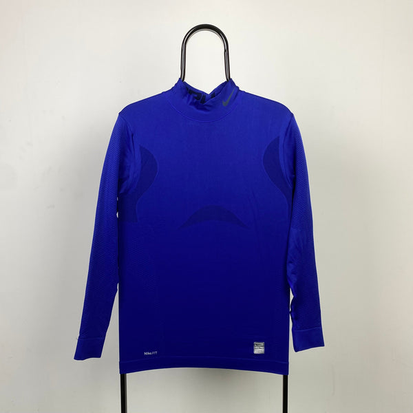 Vintage Nike Pro Mock Neck Long Sleeve T-Shirt Blue Large